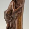 Bronzen Art Nouveau vaas vrouw aan een fontein 72 cm.