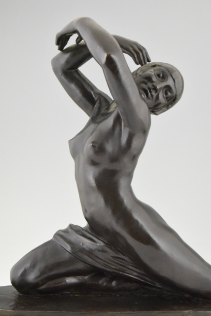 Art Deco bronzen beeld vrouwelijk naakt danseres