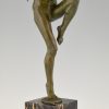 Art Deco bronzen sculptuur naakte danseres met cimbalen