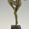 Art Deco bronzen sculptuur naakte danseres met cimbalen