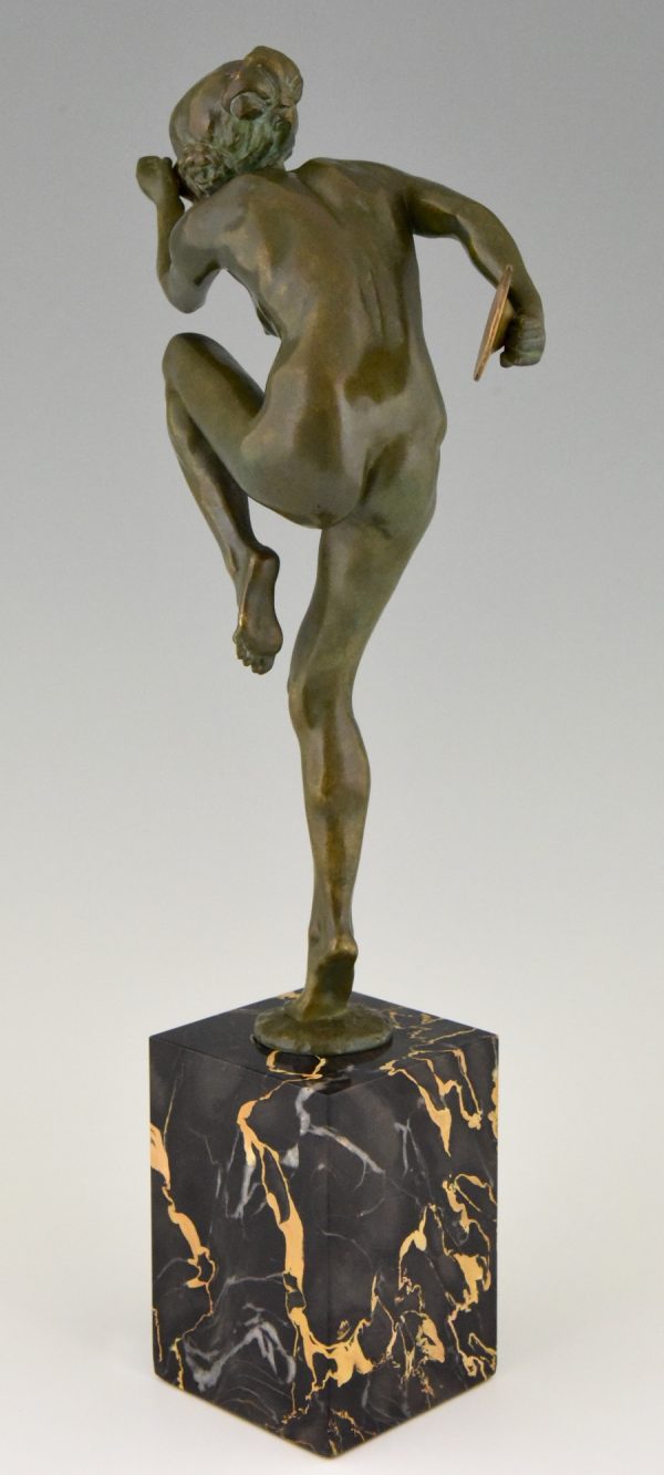 Art Deco bronzen sculptuur naakte danseres met cimbalen