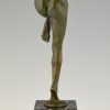 Art Deco bronzen sculptuur naakte danseres met cimbalen