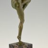 Art Deco bronzen sculptuur naakte danseres met cimbalen