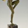 Art Deco bronzen sculptuur naakte danseres met cimbalen