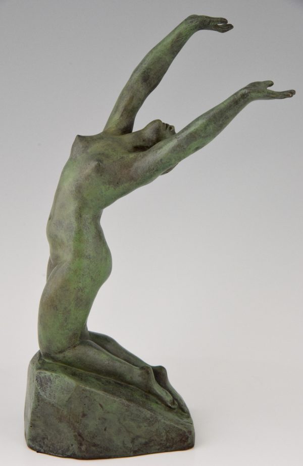 Art Deco sculpture en bronze femme nue