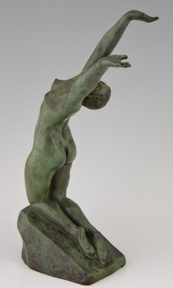 Art Deco sculpture en bronze femme nue