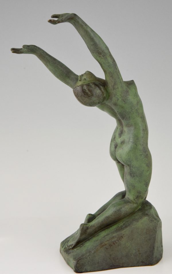 Art Deco bronzen sculptuur vrouwelijk naakt