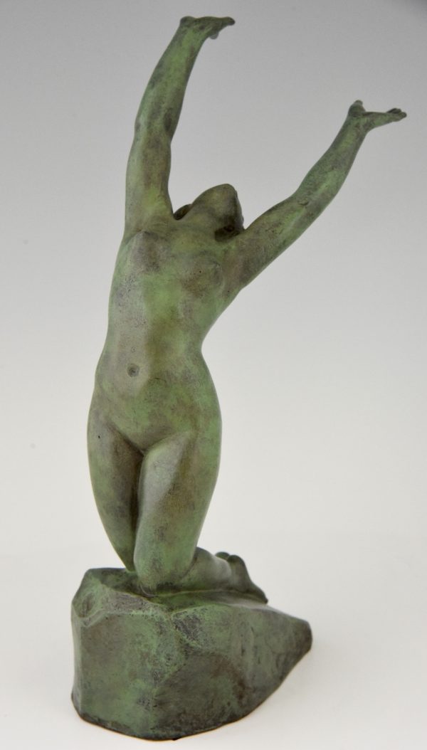 Art Deco bronzen sculptuur vrouwelijk naakt