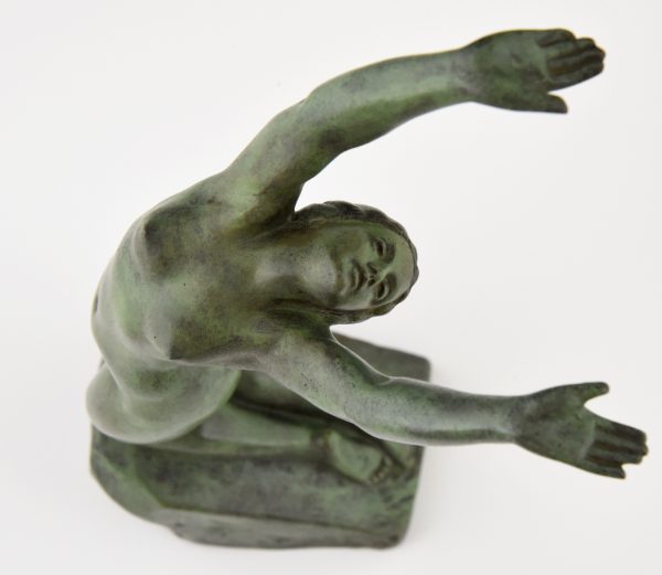 Art Deco bronzen sculptuur vrouwelijk naakt