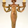 Art Nouveau figural lamp lady with candles