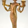 Art Nouveau figural lamp lady with candles
