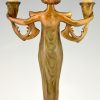 Art Nouveau figural lamp lady with candles