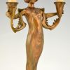 Art Nouveau figural lamp lady with candles