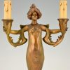 Art Nouveau figural lamp lady with candles