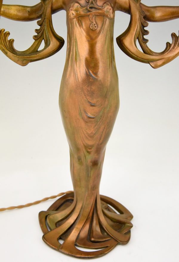 Art Nouveau figural lamp lady with candles