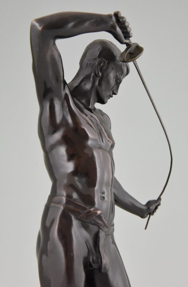 Sculpture en bronze escrimeur nu masculin