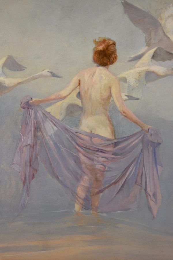 Art Deco painting nude with swans