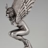 Art Deco silvered bronze car mascot Egyptian winged nude