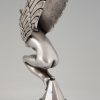 Art Deco bronze argente mascotte automobile femme nue ailée