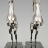 Art Deco leaping deer silvered bronze bookends
