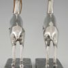 Art Deco leaping deer silvered bronze bookends