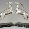 Art Deco verzilverd bronzen boekensteunen gazellen