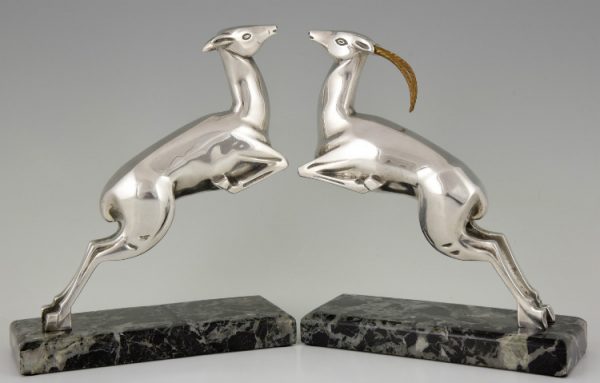 Serre livres Art Deco bronze argenté gazelles