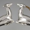 Art Deco leaping deer silvered bronze bookends