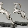 Art Deco leaping deer silvered bronze bookends