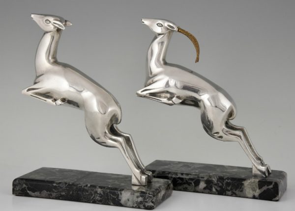 Serre livres Art Deco bronze argenté gazelles