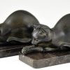 Art Deco boekensteunen met katten