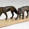 Art Deco sculpture of two panthers