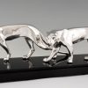 Art Deco silvered sculpture of two panthers