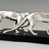 Art Deco silvered sculpture of two panthers