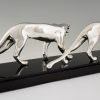 Art Deco silvered sculpture of two panthers