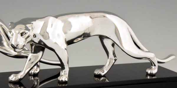 Art Deco silvered sculpture of two panthers