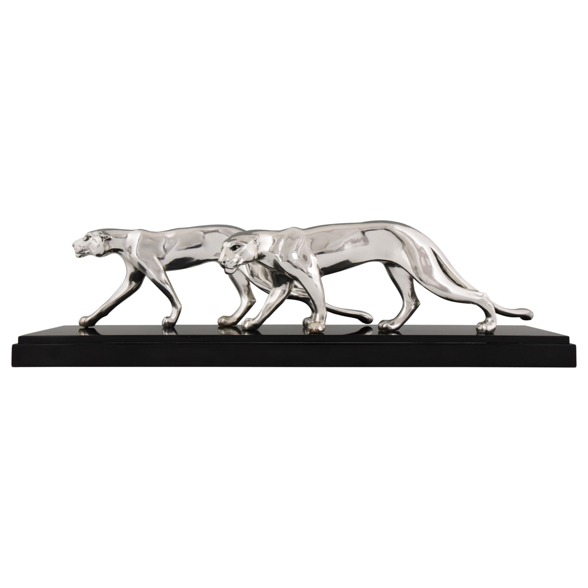 Art Deco Skulptur versilbert, zwei Panther.