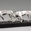 Art Deco silvered sculpture of two panthers.