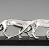 Art Deco silvered sculpture of two panthers.