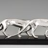 Art Deco sculpture metal argenté deux panthères