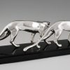 Art Deco silvered sculpture of two panthers.