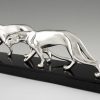 Art Deco silvered sculpture of two panthers.