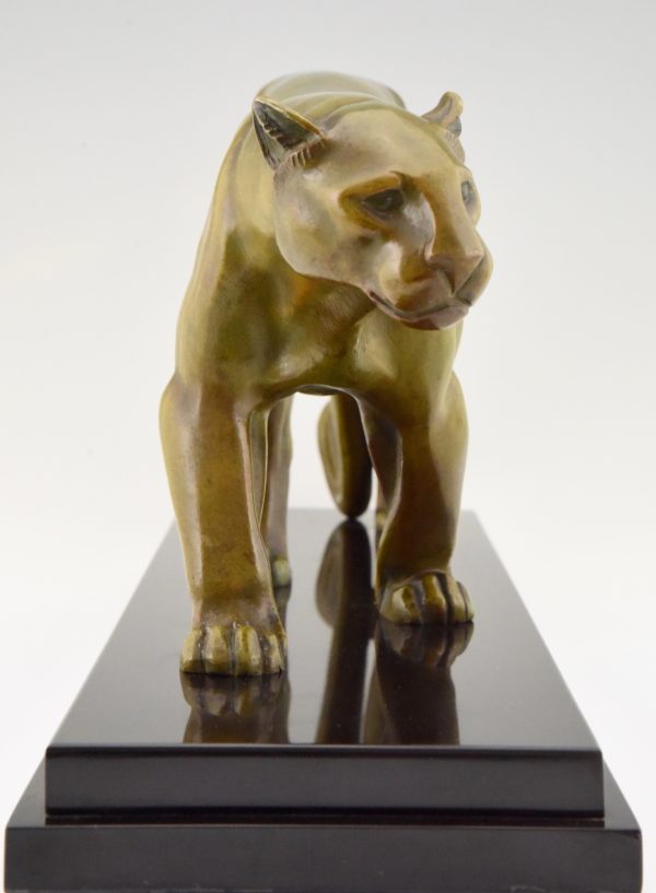 Art Deco bronze sculpture of a panther