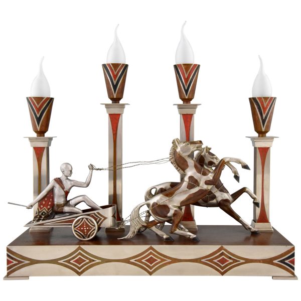 Art Deco table lamp with charioteer and horses