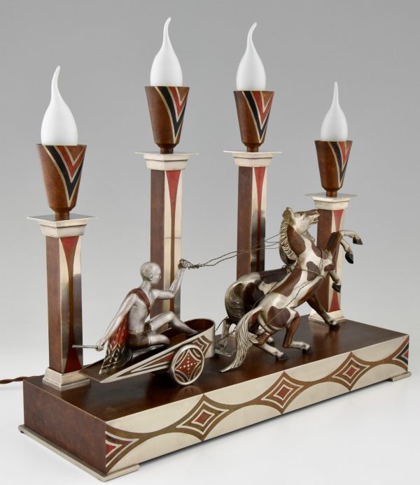 Art Deco table lamp with charioteer and horses