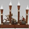 Art Deco lamp met wagenmenner en paarden