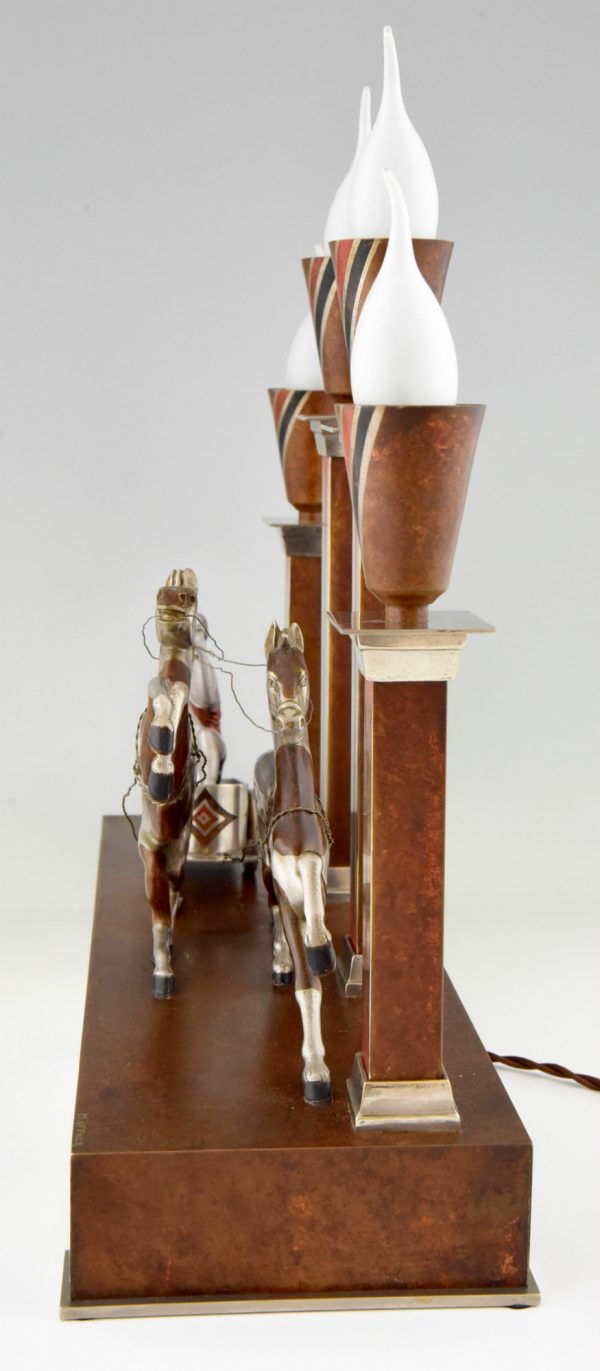 Art Deco table lamp with charioteer and horses