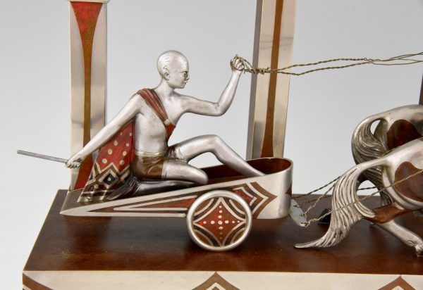 Art Deco table lamp with charioteer and horses