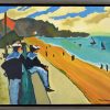 Painting French Riviera sailors, beach and sailing boats.