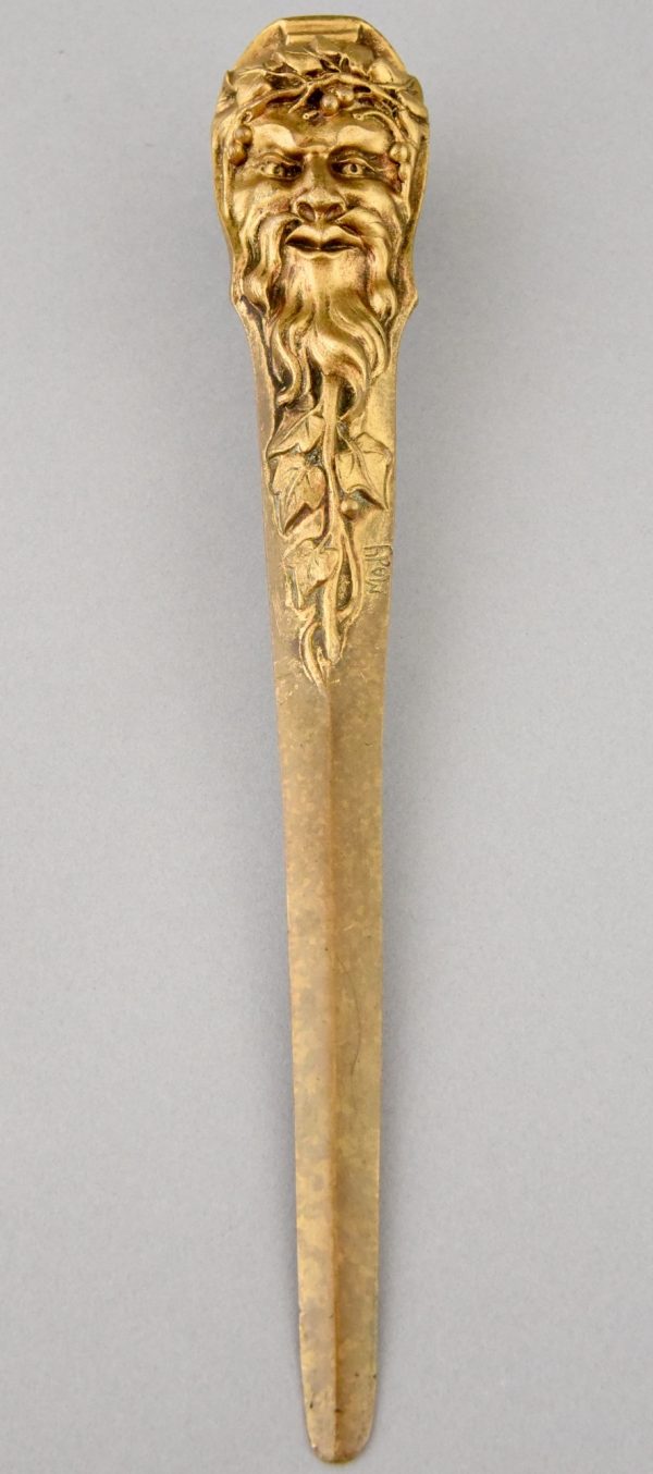 Art Nouveau bronze letter opener bookmark with satyr.